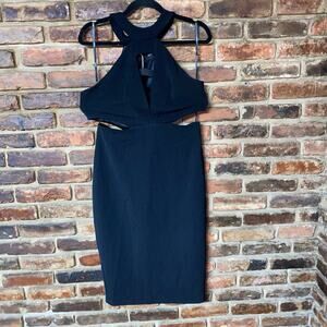 ASOS Black Sleeveless Cut-Out Keyhole High Neck Midi Dress Women's Size 10
